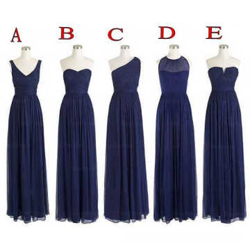 5 Styles Wedding Party One Shoulder Chiffon Floor Length Long Navy Blue Bridesmaid Dresses Wholesale S24